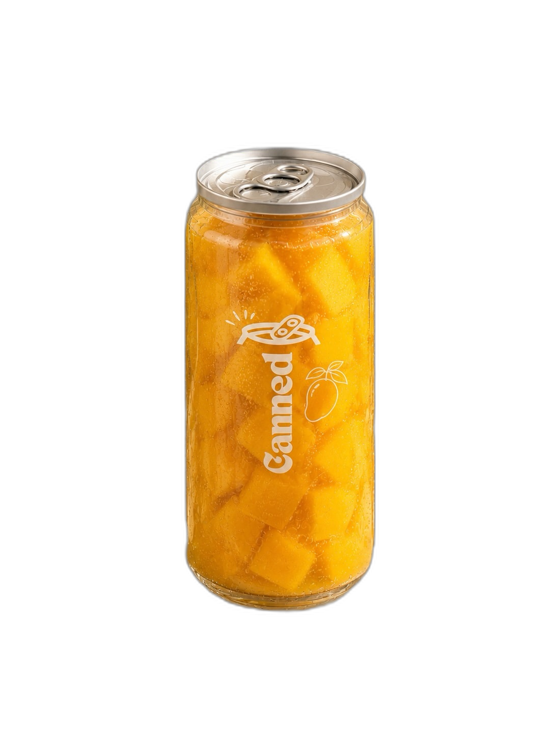 Mango can filled with golden mango cubes